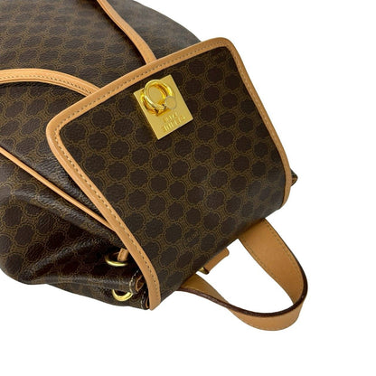 Celine Vintage Macadam Blason Triomphe Pattern Logo Ring Leather Backpack Brown