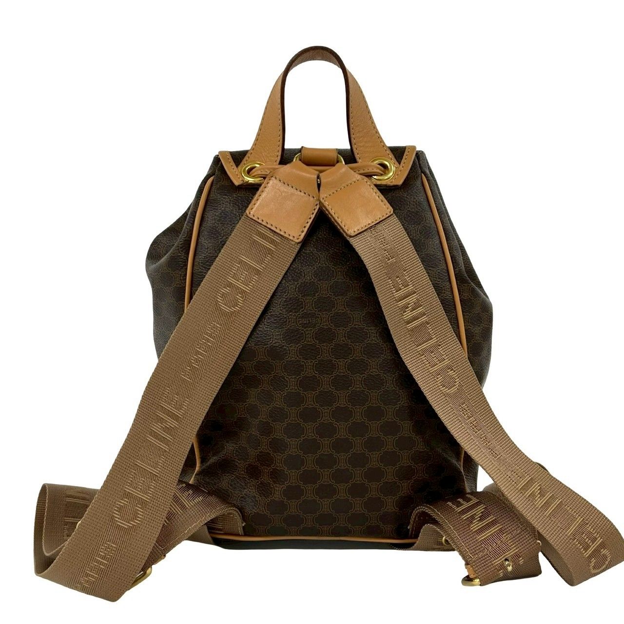 Celine Vintage Macadam Blason Triomphe Pattern Logo Ring Leather Backpack Brown — view 3