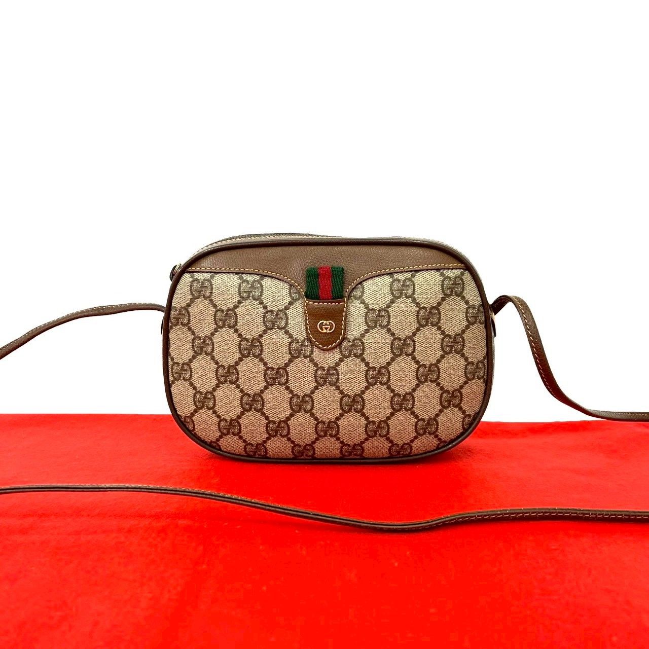 Gucci Vintage Sherry Line GG Logo Leather Mini Shoulder Bag Brown