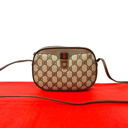 Gucci Vintage Sherry Line GG Logo Leather Mini Shoulder Bag Brown