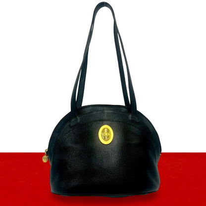 Dior Vintage CD Logo Leather Tote Shoulder Bag Black