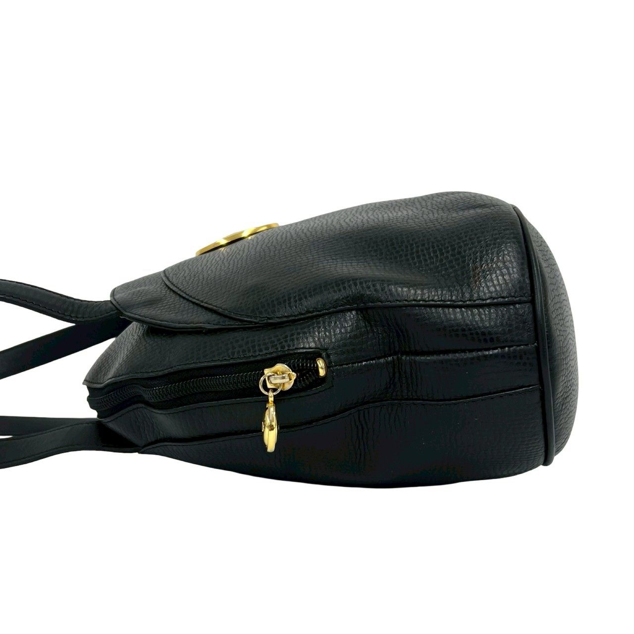 Dior Vintage CD Logo Leather Tote Shoulder Bag Black — view 5