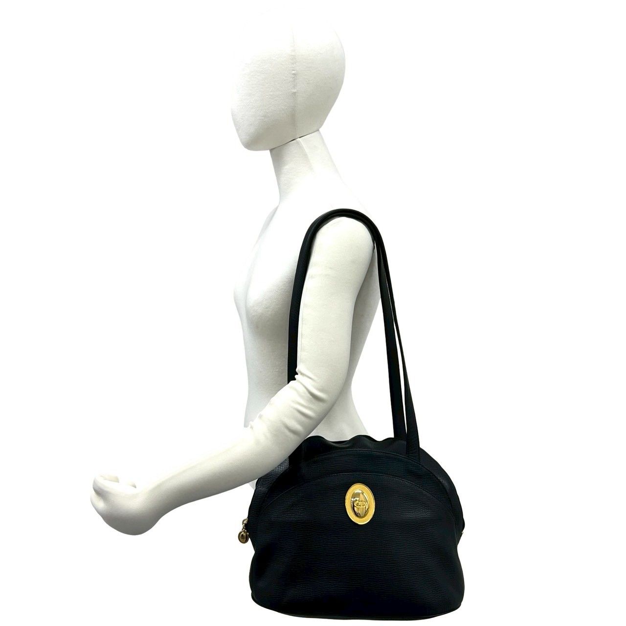 Dior Vintage CD Logo Leather Tote Shoulder Bag Black — view 2