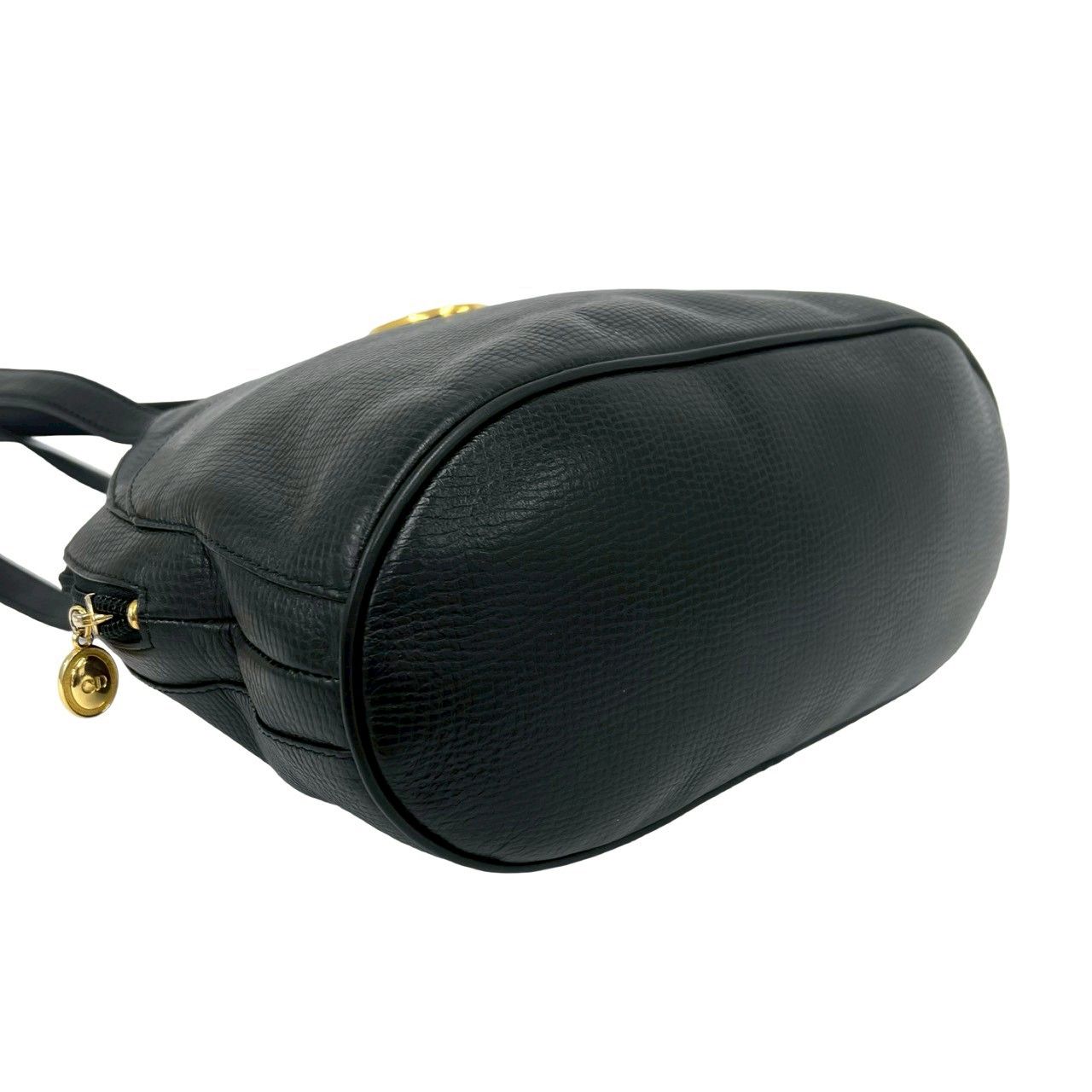 Dior Vintage CD Logo Leather Tote Shoulder Bag Black — view 7