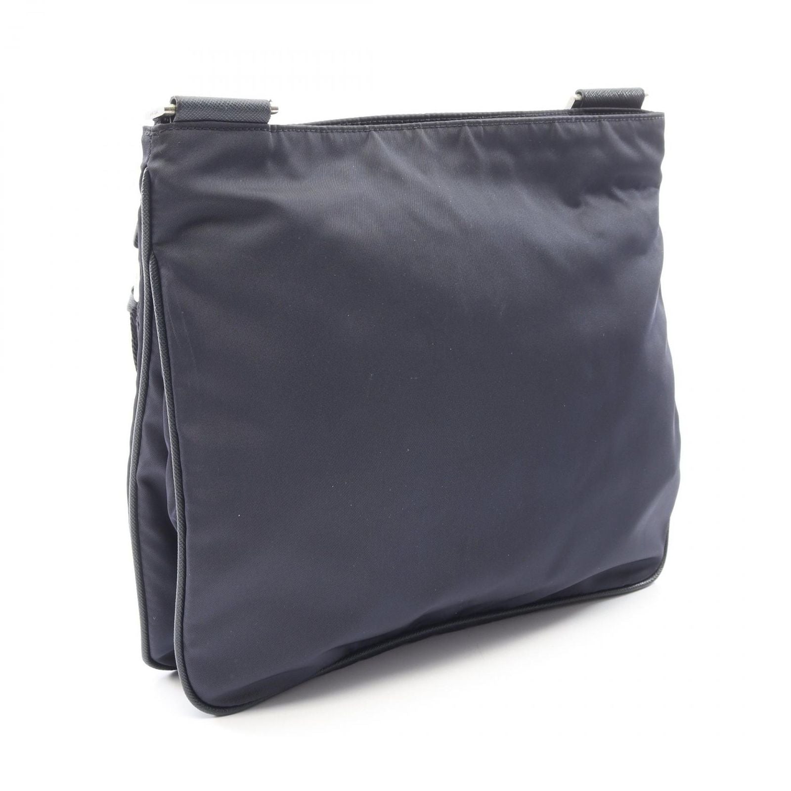 Prada Shoulder Bag Triangle Logo Navy Nylon Saffiano Leather — view 2
