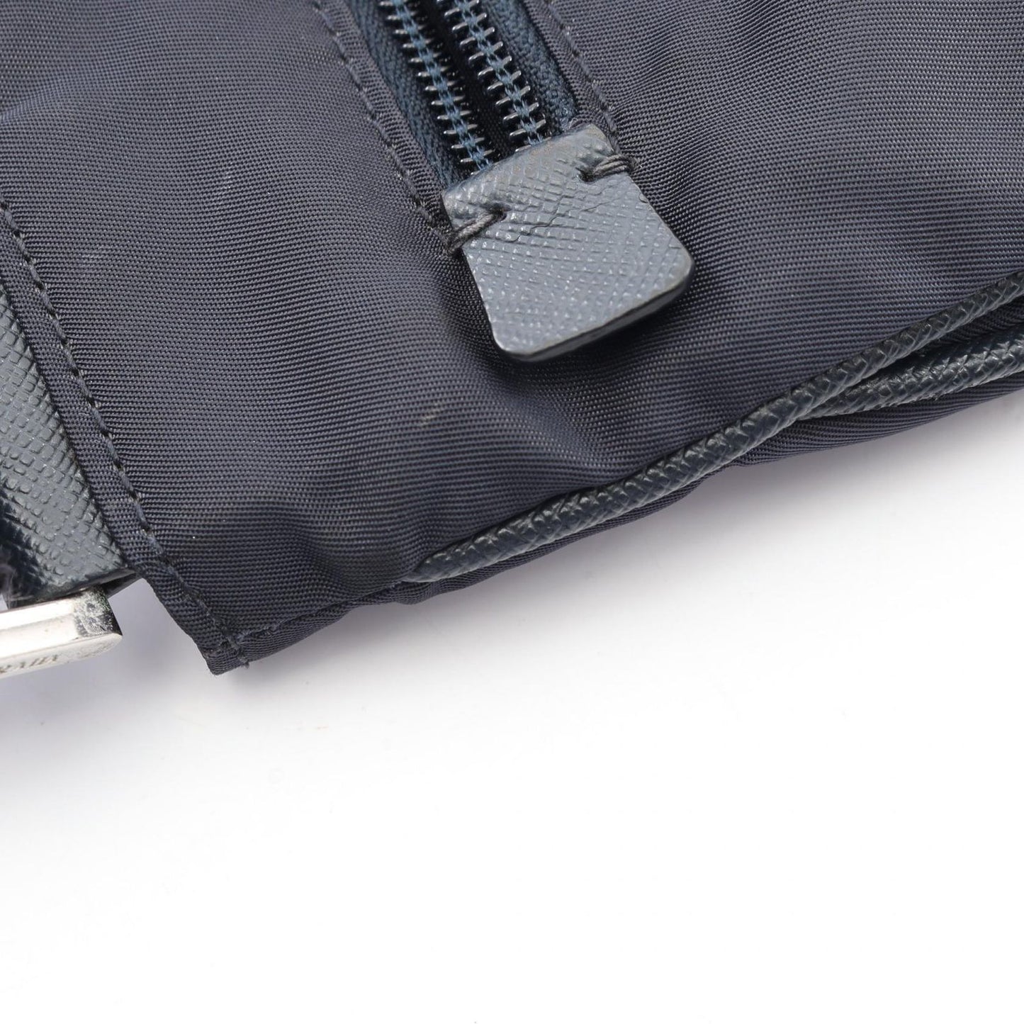 Prada Shoulder Bag Triangle Logo Navy Nylon Saffiano Leather — view 7