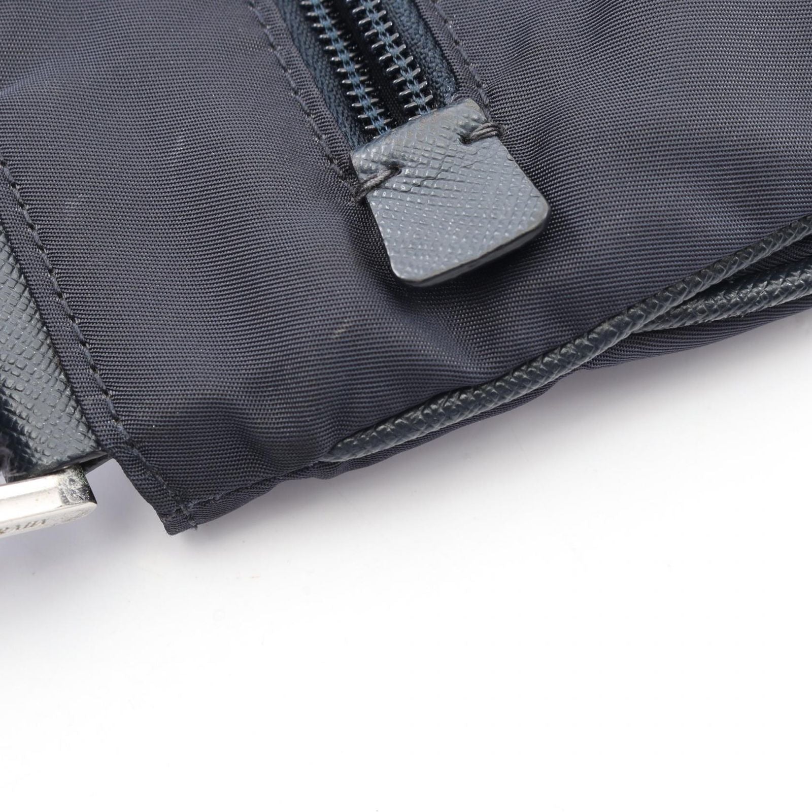 Prada Shoulder Bag Triangle Logo Navy Nylon Saffiano Leather — view 7