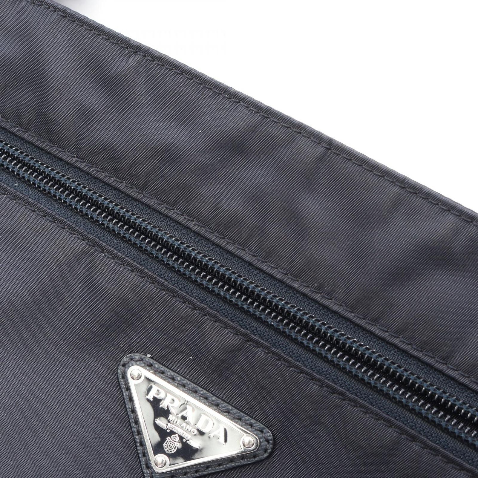 Prada Shoulder Bag Triangle Logo Navy Nylon Saffiano Leather — view 6