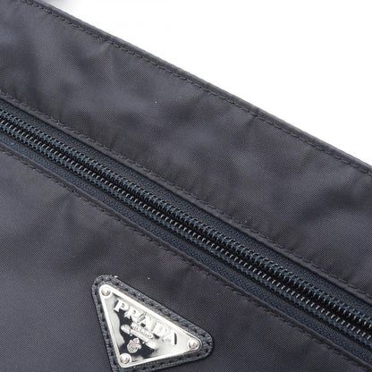 Prada Shoulder Bag Triangle Logo Navy Nylon Saffiano Leather — view 6