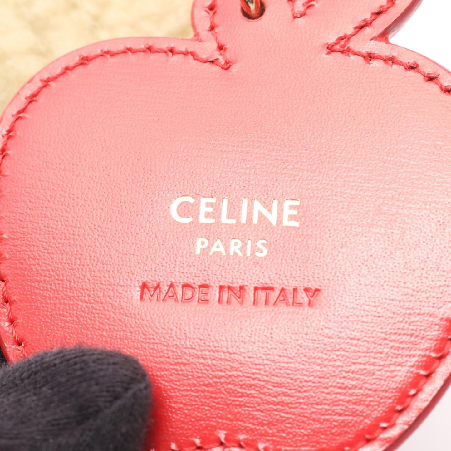 Celine Charm Triomphe Pon Key Ring Natural Red Leather Key Holder — view 3