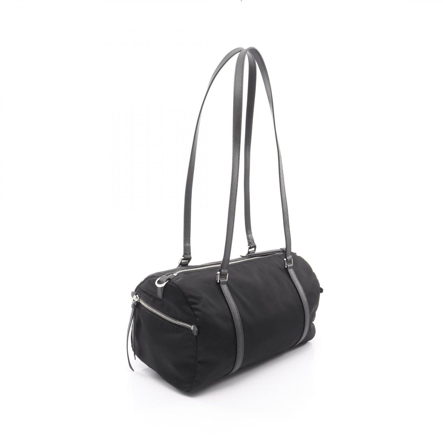 Prada Shoulder Bag Tessuto Saffian Duffle 2-Way Black Nylon Saffiano Leather — view 2
