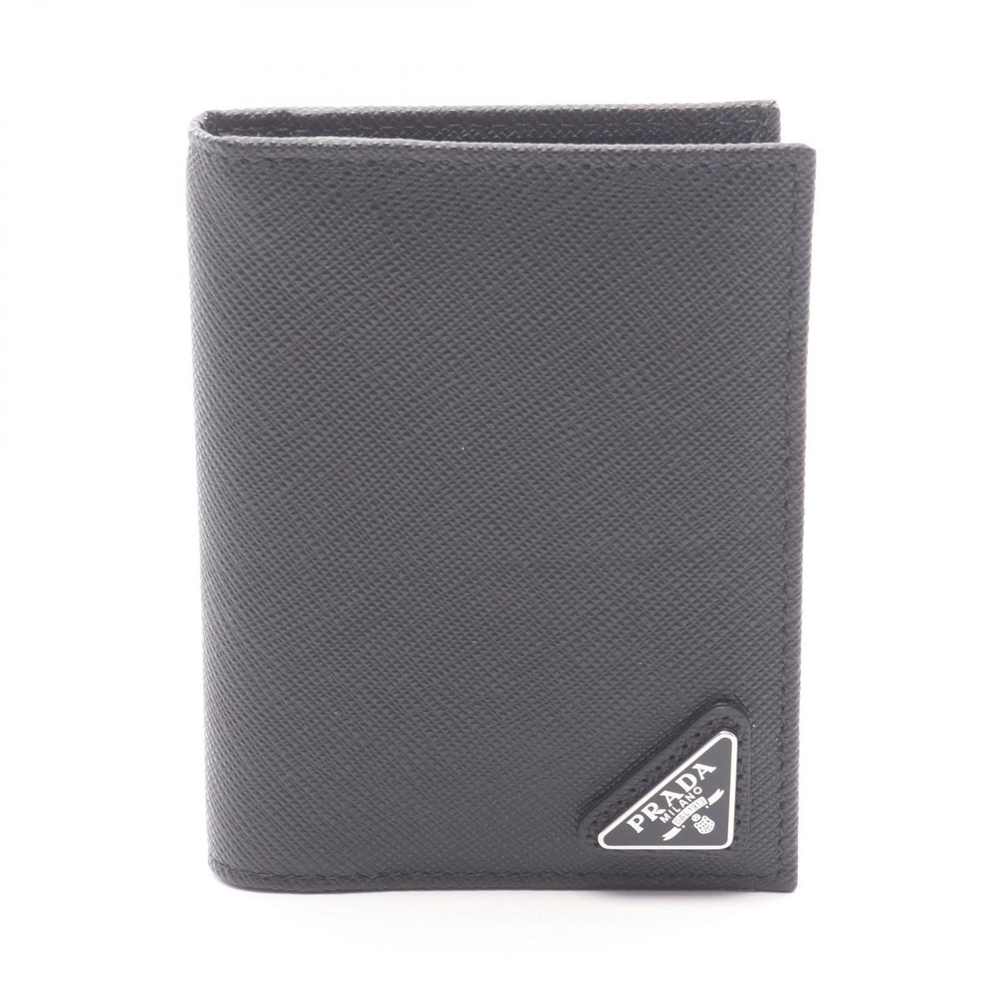 Prada Card Case Saffiano Triang Black Leather