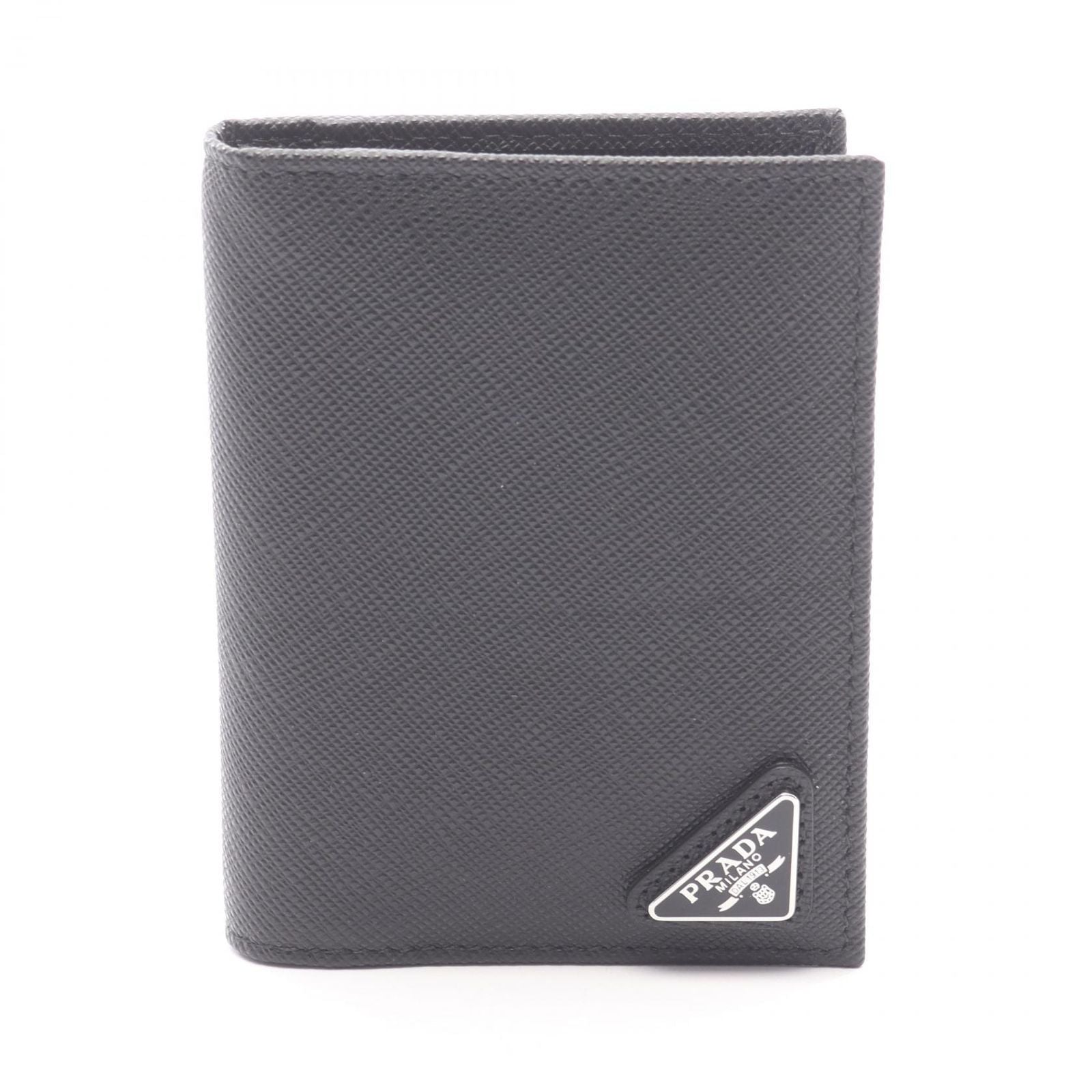 Prada Card Case Saffiano Triang Black Leather