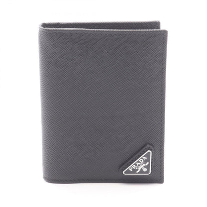 Prada Card Case Saffiano Triang Black Leather