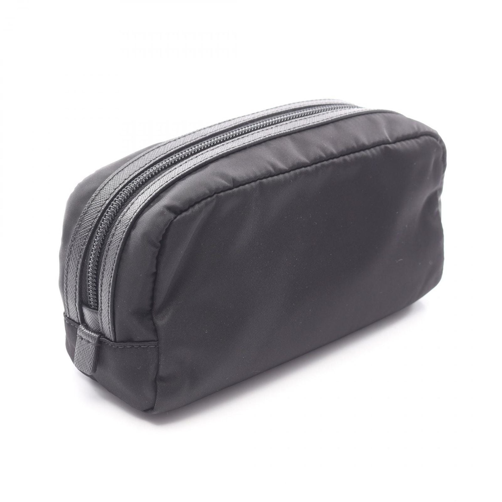 Prada Pouch Triangle Logo Black Nylon Saffiano Leather — view 2