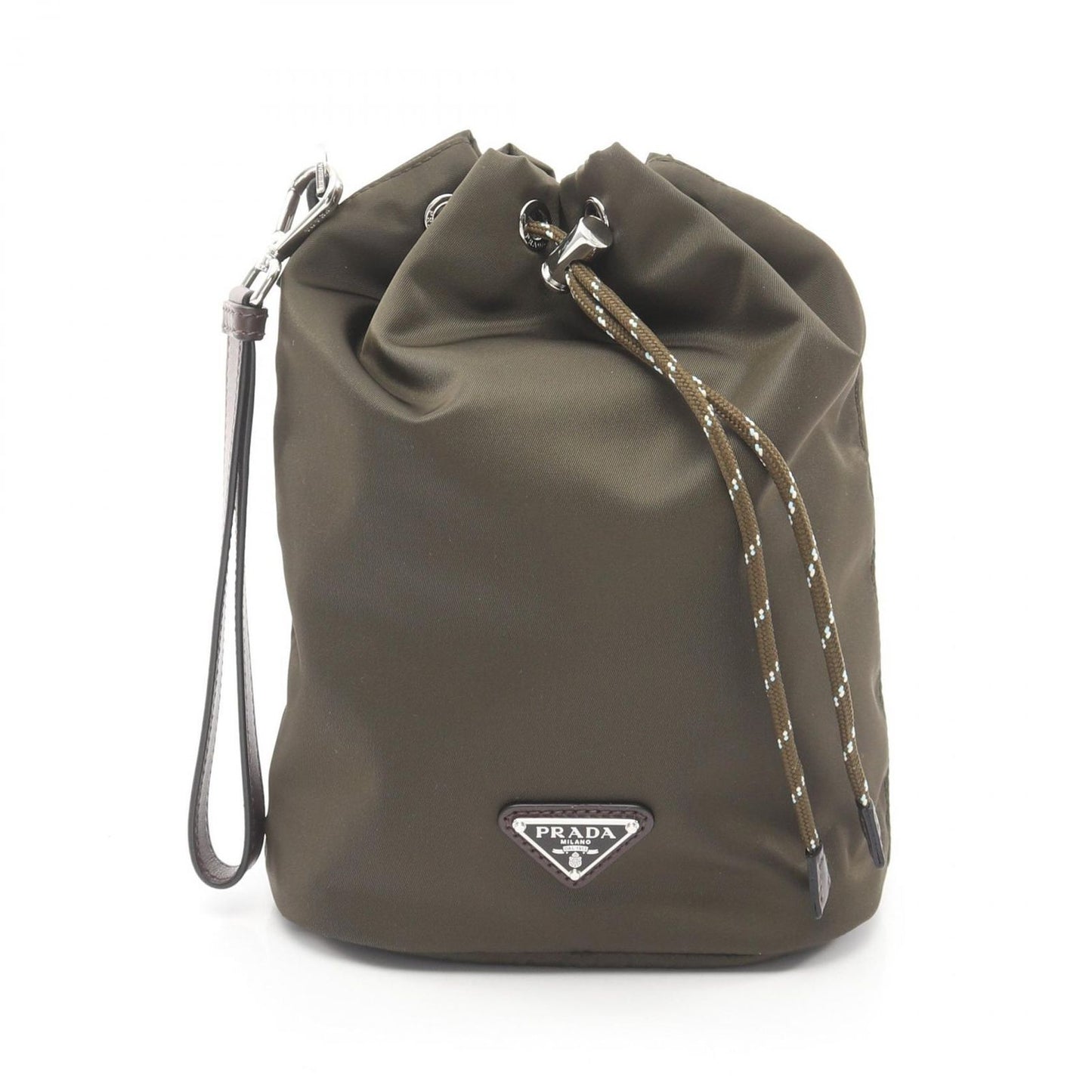 Prada Pouch Tessuto Tech Drawstring Purse Khaki Nylon