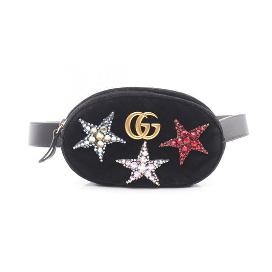 Gucci Waist Bag GG Marmont Line Stone Star Black Fabric Crystal Baltic
