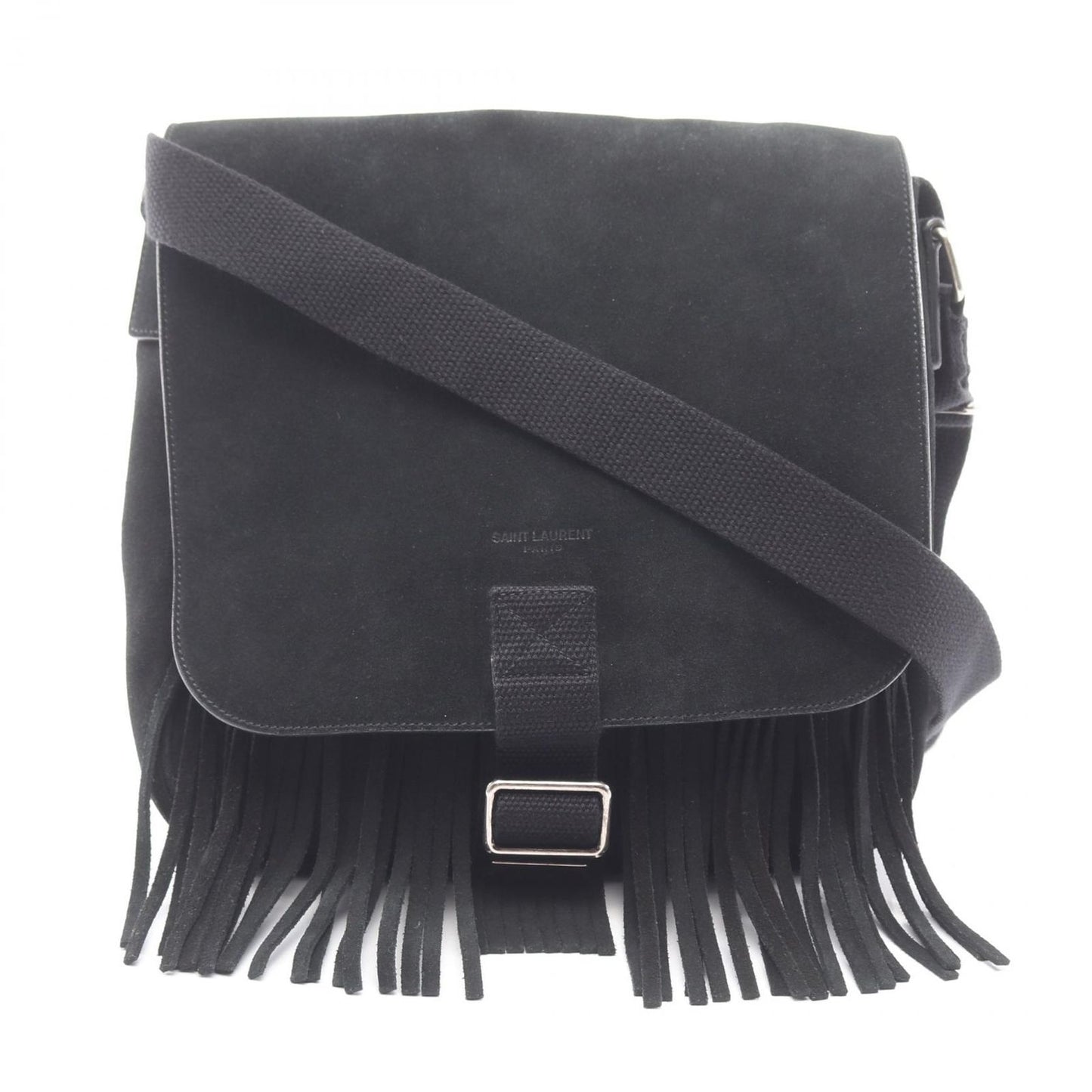 Saint Laurent Paris Shoulder Bag Fringe Black Suede