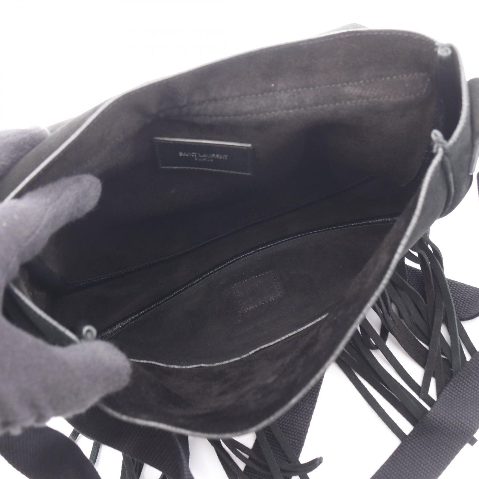Saint Laurent Paris Shoulder Bag Fringe Black Suede — view 3