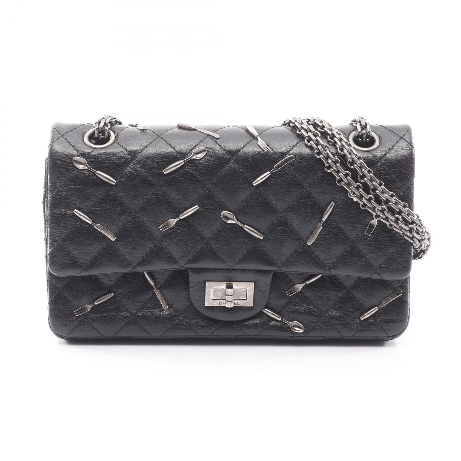 Chanel Shoulder Bag 2.55 Quilted Mademoiselle Chain Double Flap Black Leather