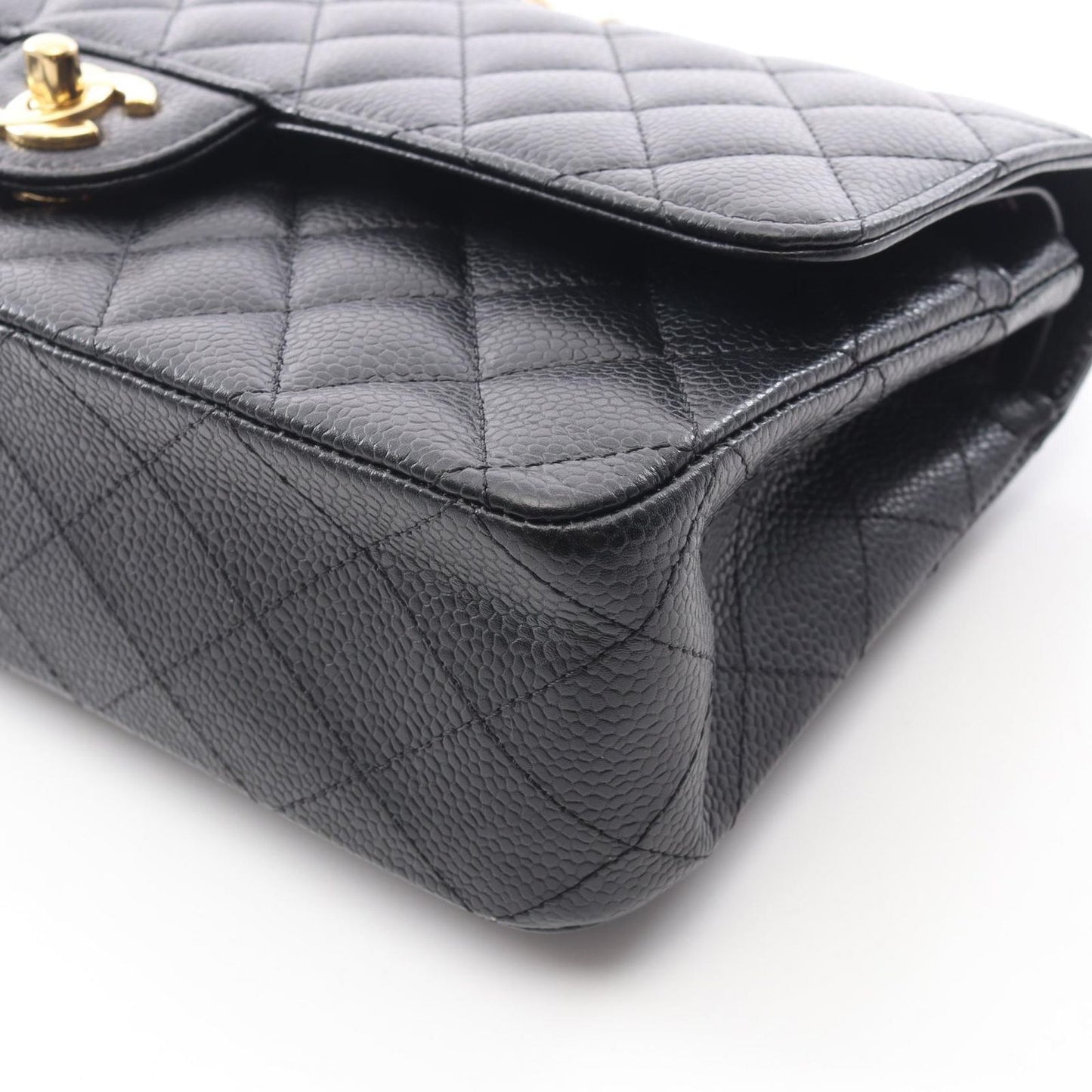 Chanel Shoulder Bag Quilted Double Flap Black Caviar Leather Chain — view 6