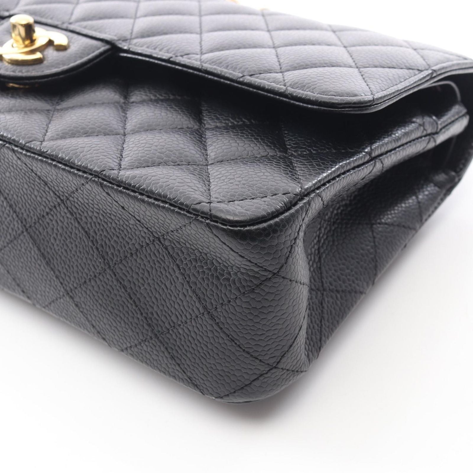 Chanel Shoulder Bag Quilted Double Flap Black Caviar Leather Chain — view 6