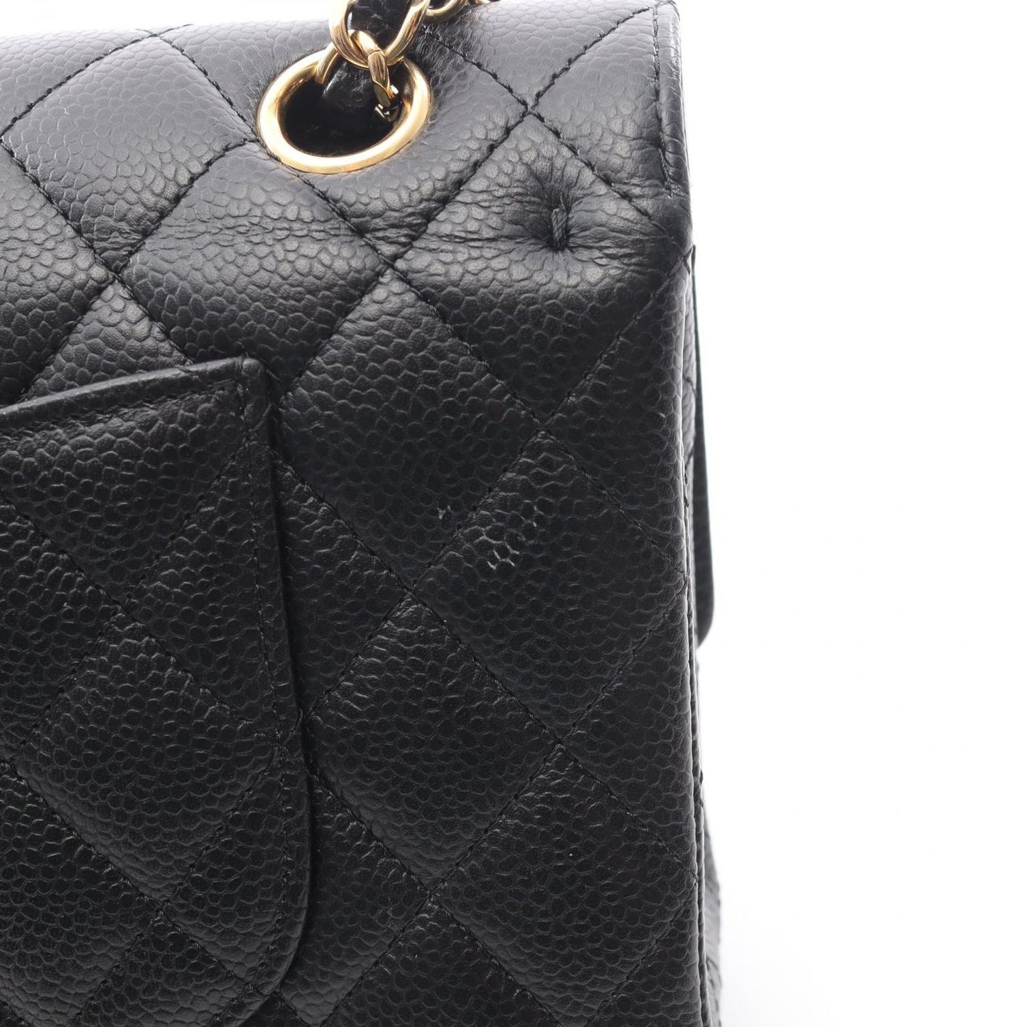 Chanel Shoulder Bag Quilted Double Flap Black Caviar Leather Chain — view 8