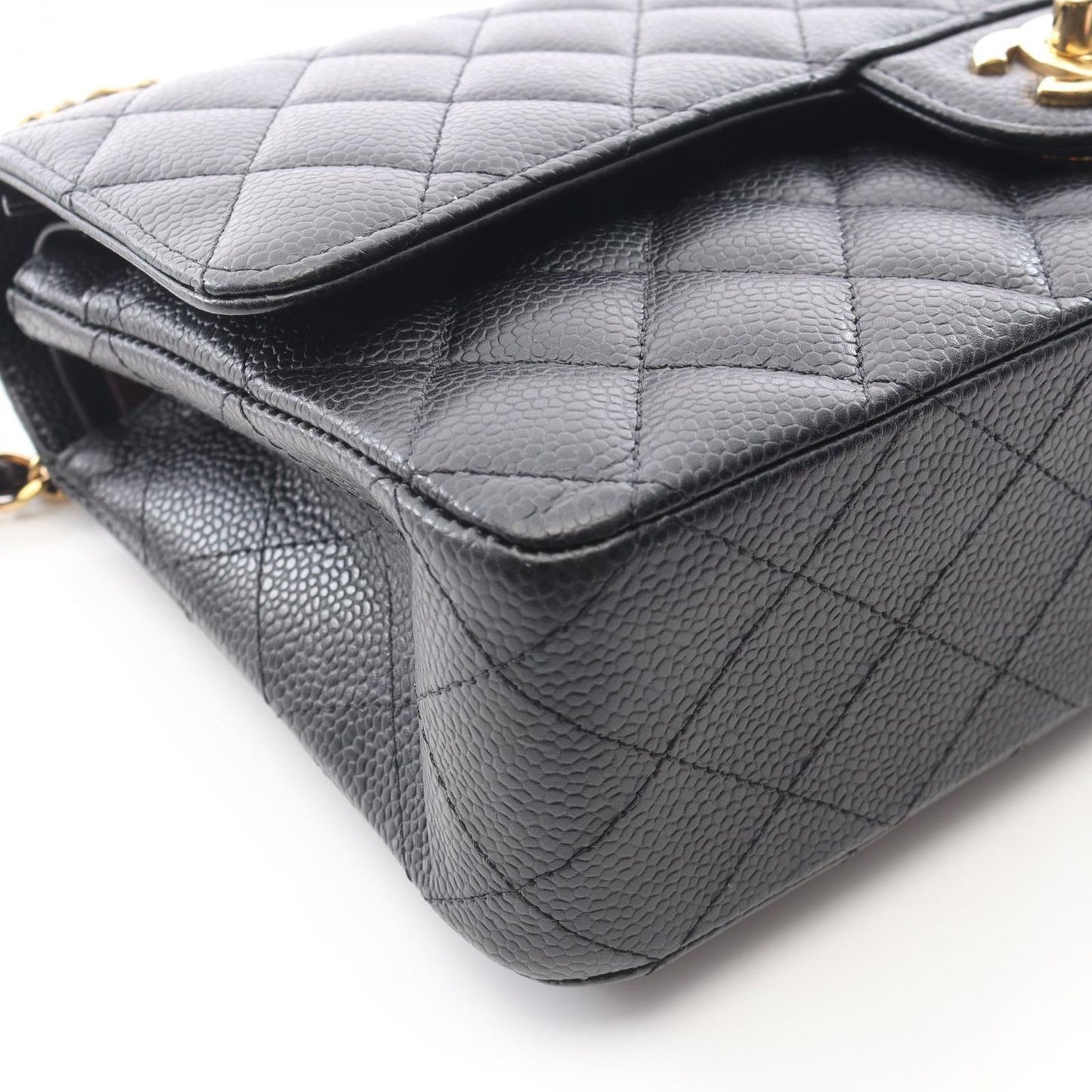 Chanel Shoulder Bag Quilted Double Flap Black Caviar Leather Chain — view 7