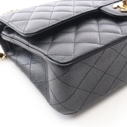 Chanel Shoulder Bag Quilted Double Flap Black Caviar Leather Chain — view 7
