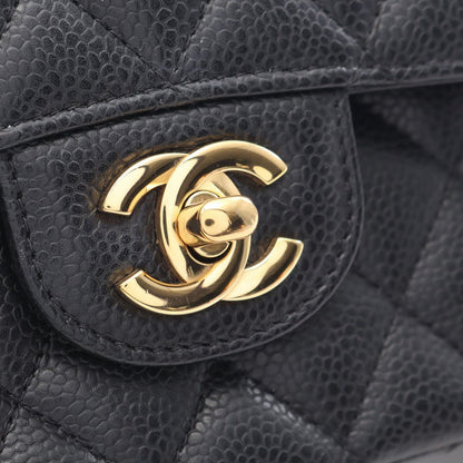 Chanel Shoulder Bag Quilted Double Flap Black Caviar Leather Chain — view 9