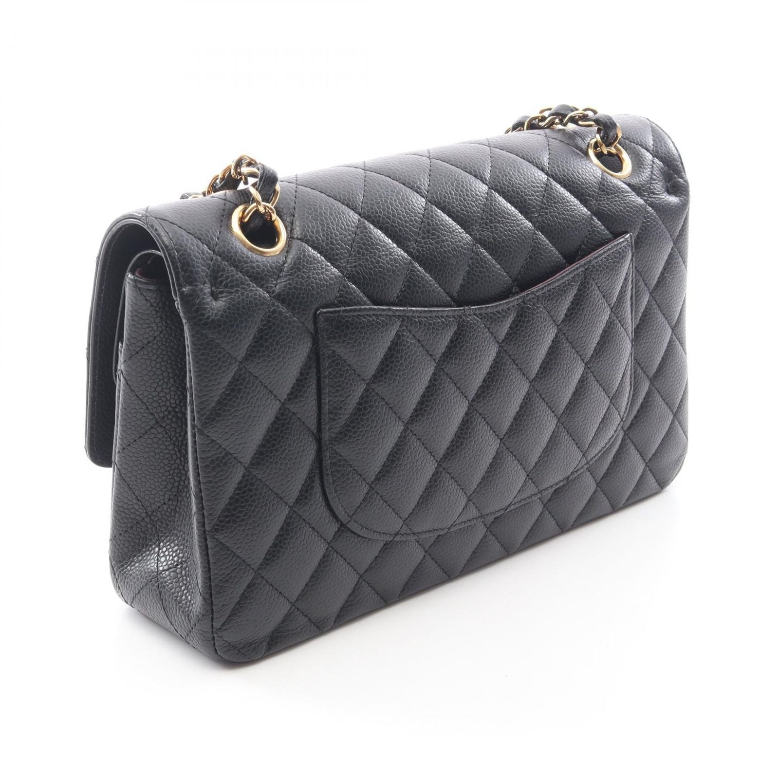 Chanel Shoulder Bag Quilted Double Flap Black Caviar Leather Chain — view 2