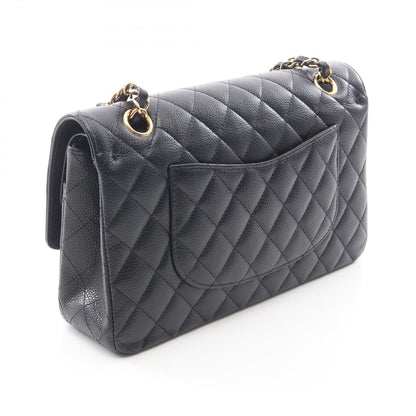 Chanel Shoulder Bag Quilted Double Flap Black Caviar Leather Chain — view 2