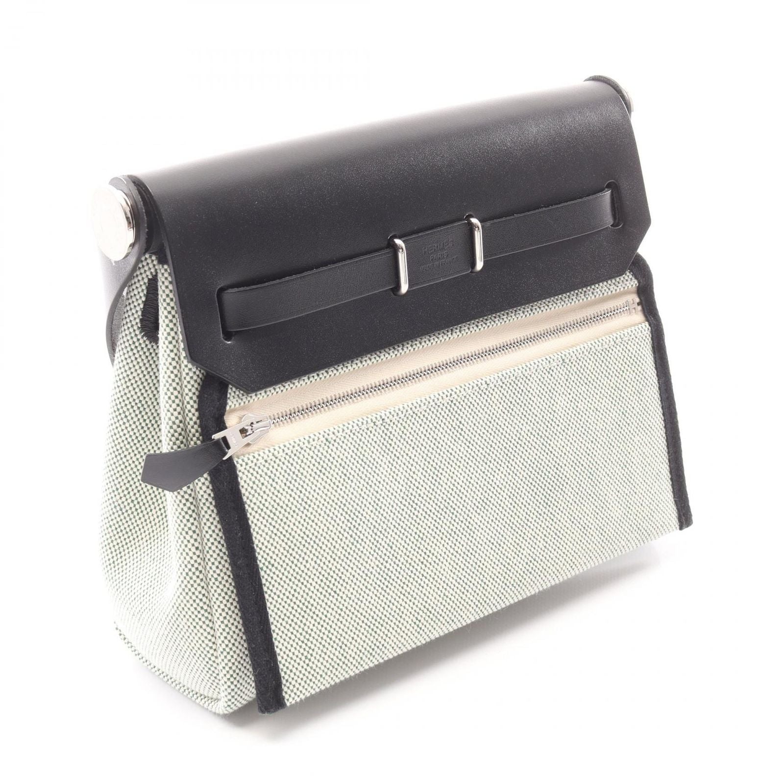 Hermes Shoulder Bag Herbag Zip Mini Black Vert Moyane Canvas Leather — view 2