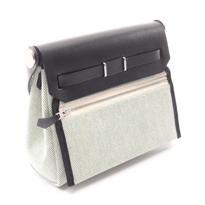 Hermes Shoulder Bag Herbag Zip Mini Black Vert Moyane Canvas Leather — view 2