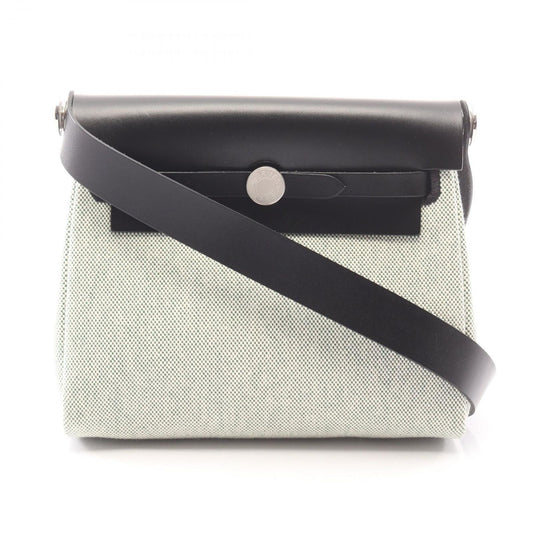 Hermes Shoulder Bag Herbag Zip Mini Black Vert Moyane Canvas Leather