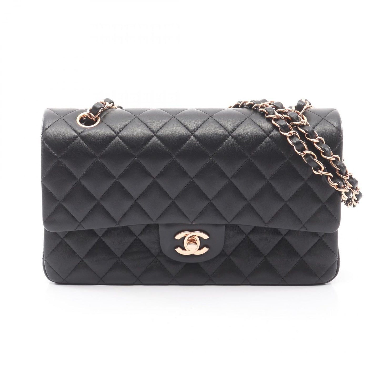 Chanel Shoulder Bag Quilted Double Flap Pink Gold Black Lambskin Chain