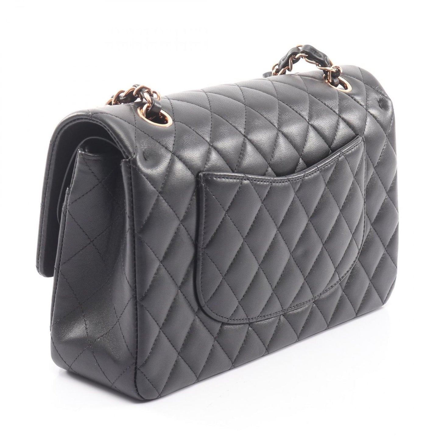 Chanel Shoulder Bag Quilted Double Flap Pink Gold Black Lambskin Chain — view 2