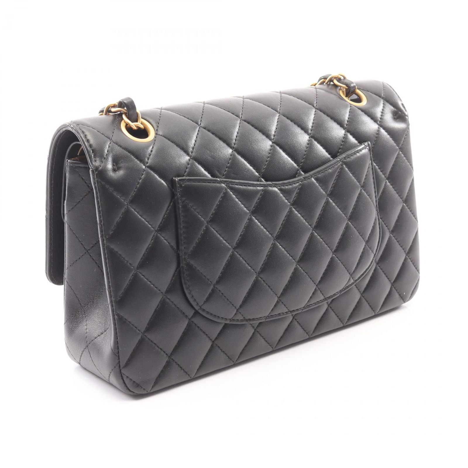 Chanel Shoulder Bag Quilted Double Flap Icon Charm Black Lambskin Chain — view 2