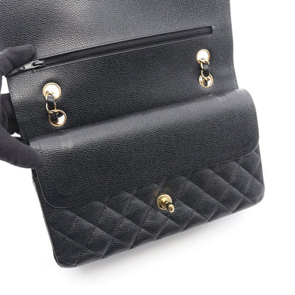 Chanel Shoulder Bag Quilted Double Flap Black Caviar Leather Chain — view 9