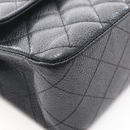 Chanel Shoulder Bag Quilted Double Flap Black Caviar Leather Chain — view 8