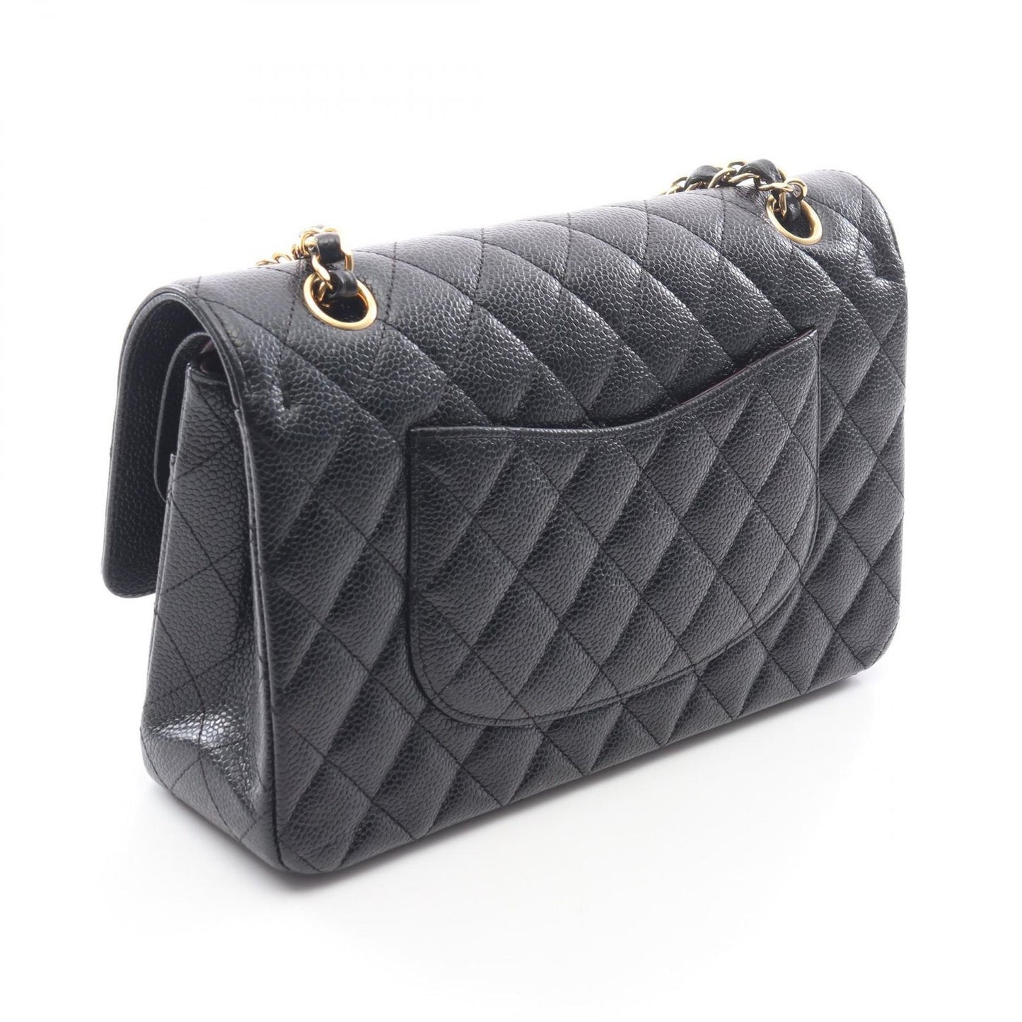 Chanel Shoulder Bag Quilted Double Flap Black Caviar Leather Chain — view 2