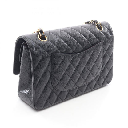 Chanel Shoulder Bag Quilted Double Flap Black Caviar Leather Chain — view 2