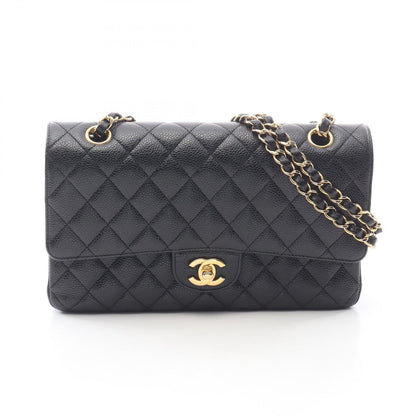Chanel Shoulder Bag Quilted Double Flap Black Caviar Leather Chain