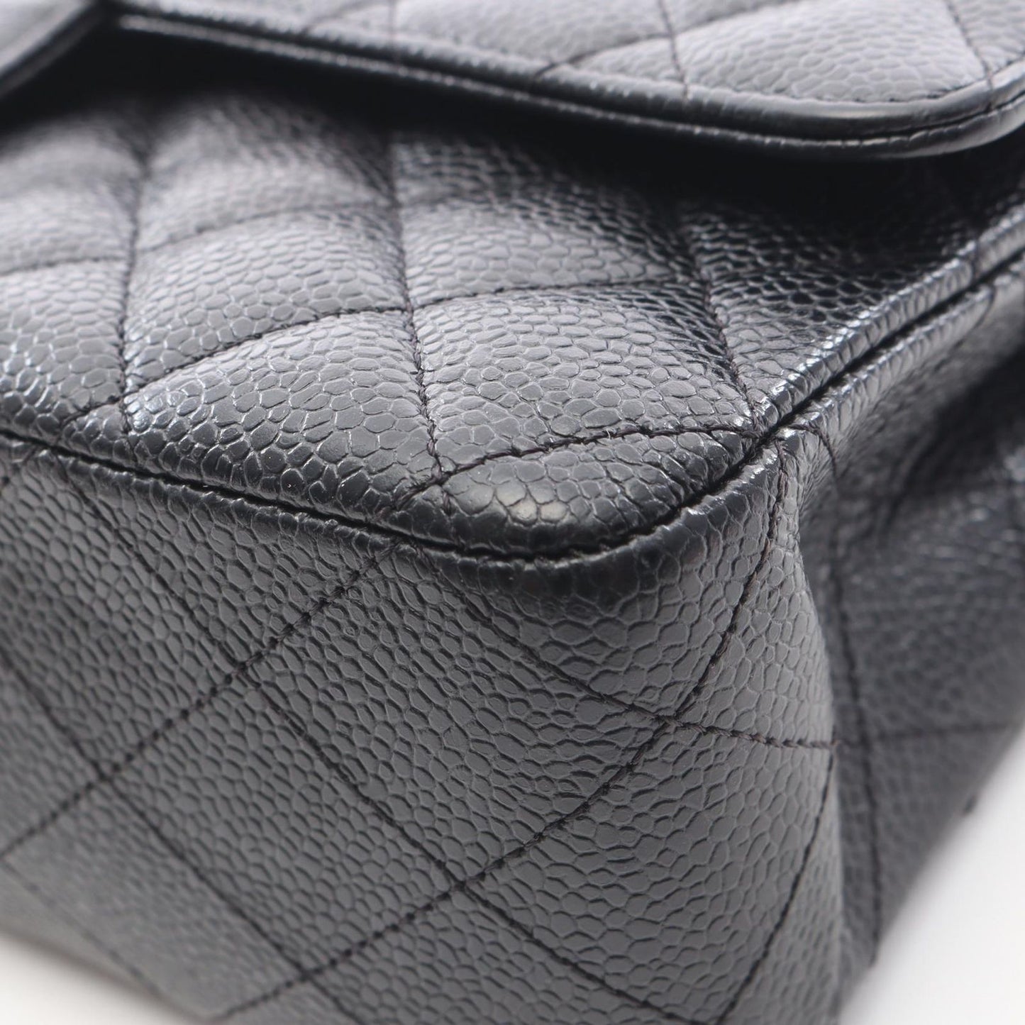 Chanel Shoulder Bag Quilted Double Flap Black Caviar Leather Chain — view 7