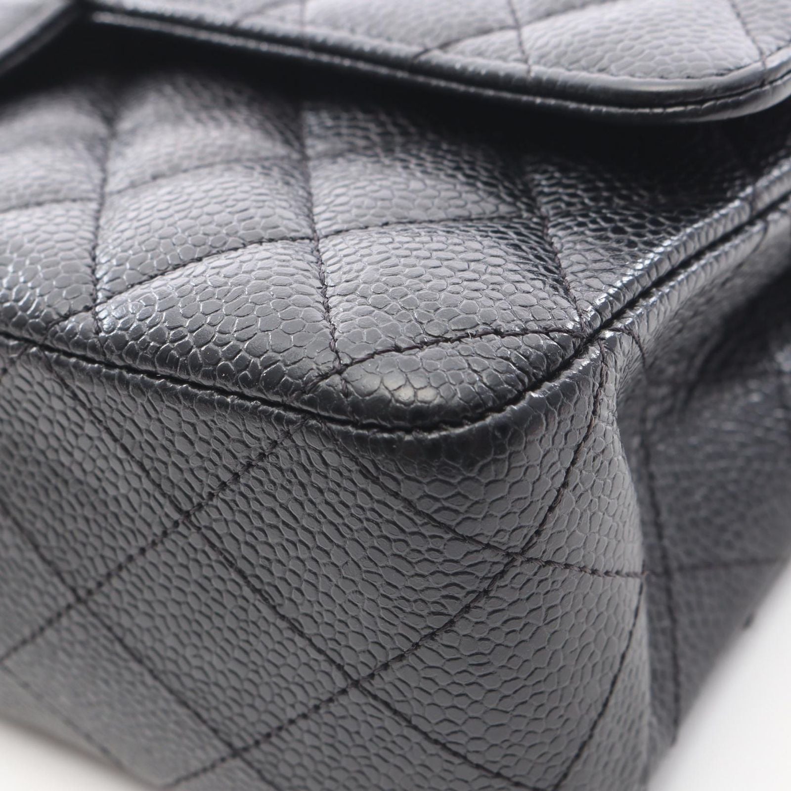 Chanel Shoulder Bag Quilted Double Flap Black Caviar Leather Chain — view 7