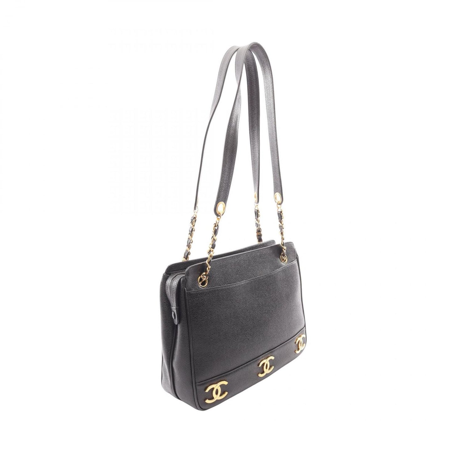 Chanel Tote Triple CC Logo Black Caviar Leather Coco — view 2