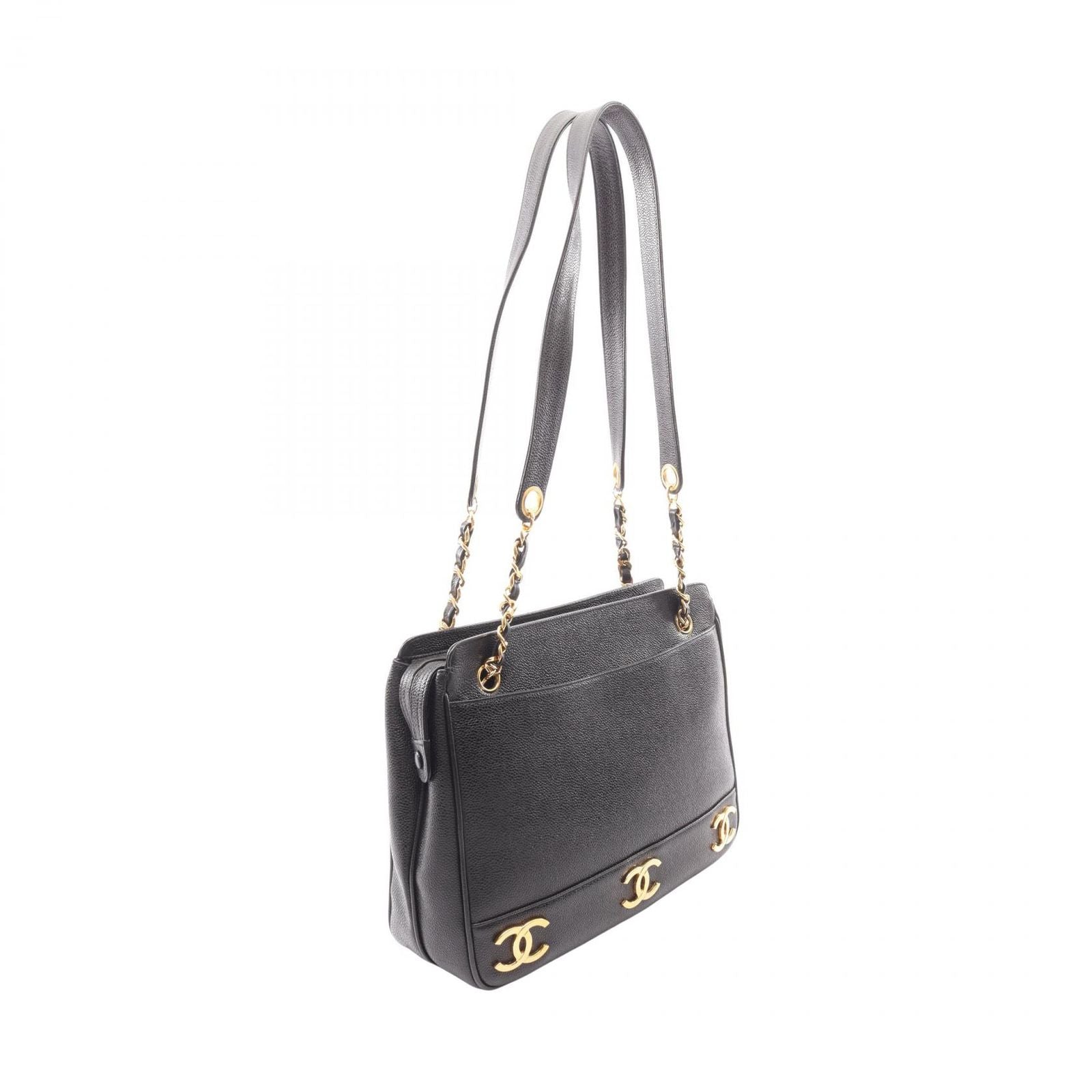Chanel Tote Triple CC Logo Black Caviar Leather Coco — view 2