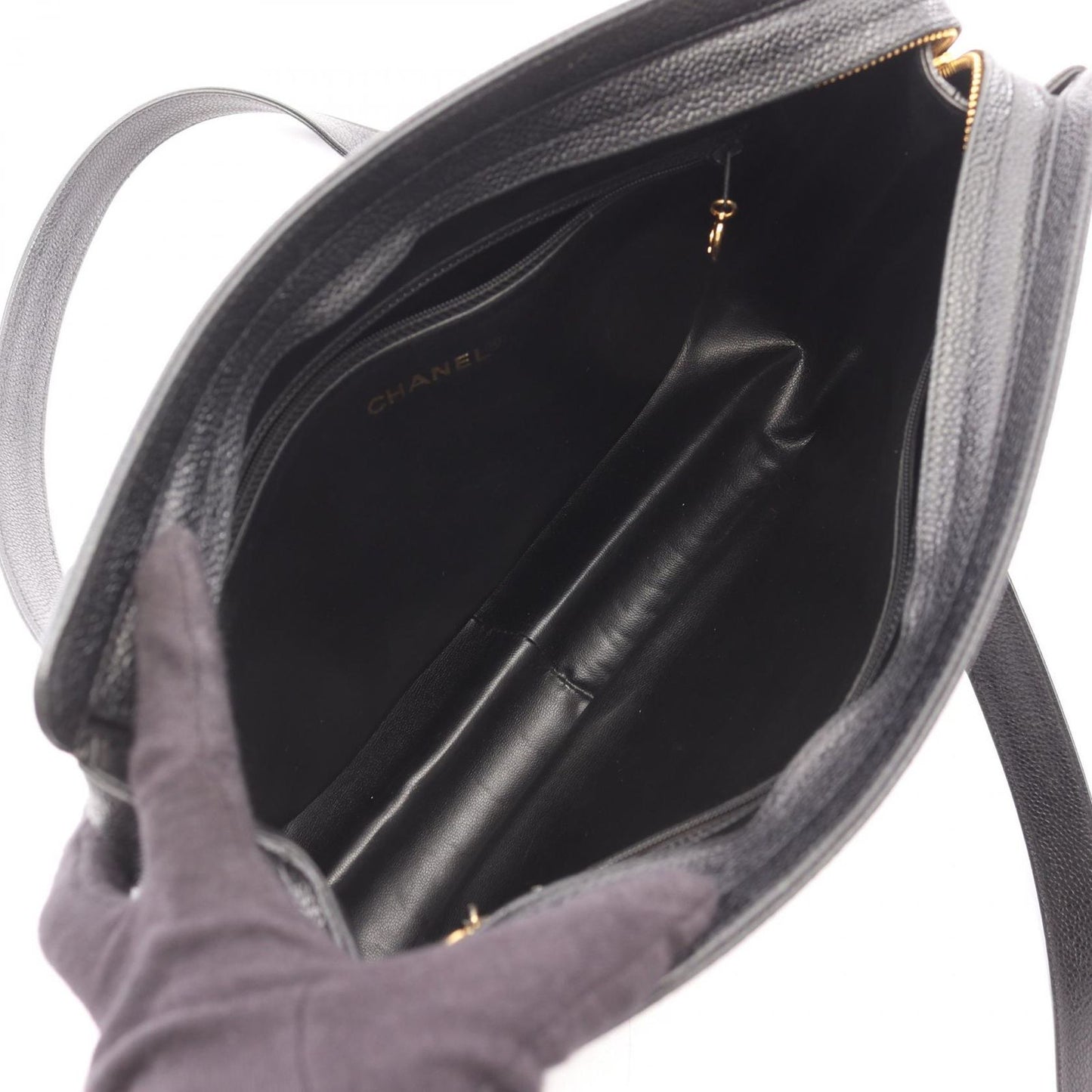 Chanel Tote Triple CC Logo Black Caviar Leather Coco — view 3