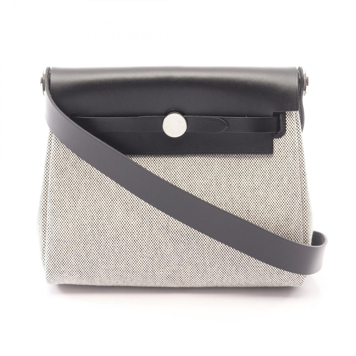 Hermes Shoulder Bag Herbag Zip Mini Ecru Black Canvas Leather