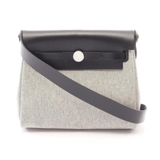 Hermes Shoulder Bag Herbag Zip Mini Ecru Black Canvas Leather